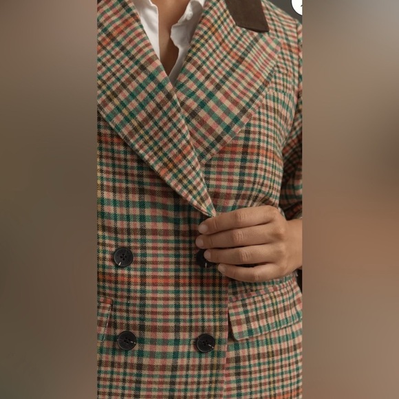 Anthropologie AVEC LES FILLES DOUBLE-BREASTED ELBOW-PATCH PLAID JACKET L NWOT - Picture 4 of 13